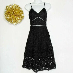 Moon River Womens Fit & Flare Dress Black V Neck Spaghetti Strap Lined Zip XS